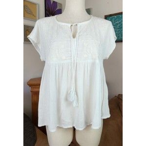 Rachel Roy Womens Embroidered White Top Blouse Rayon Size XS
